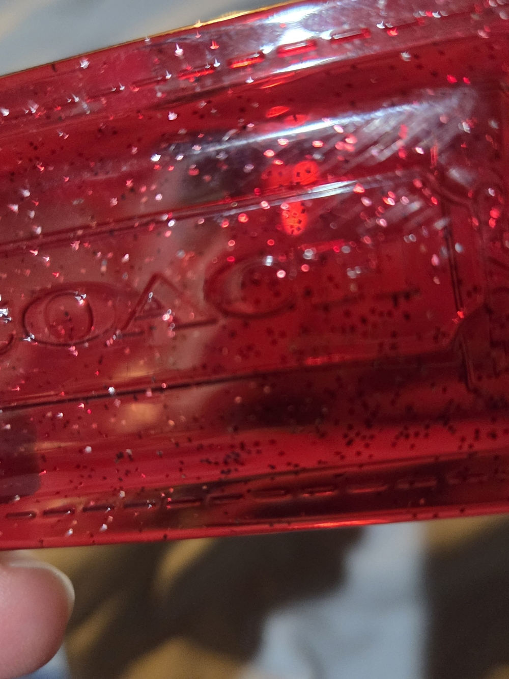 Coach Red Glitter Acrylic Hang Tag 3.5"
